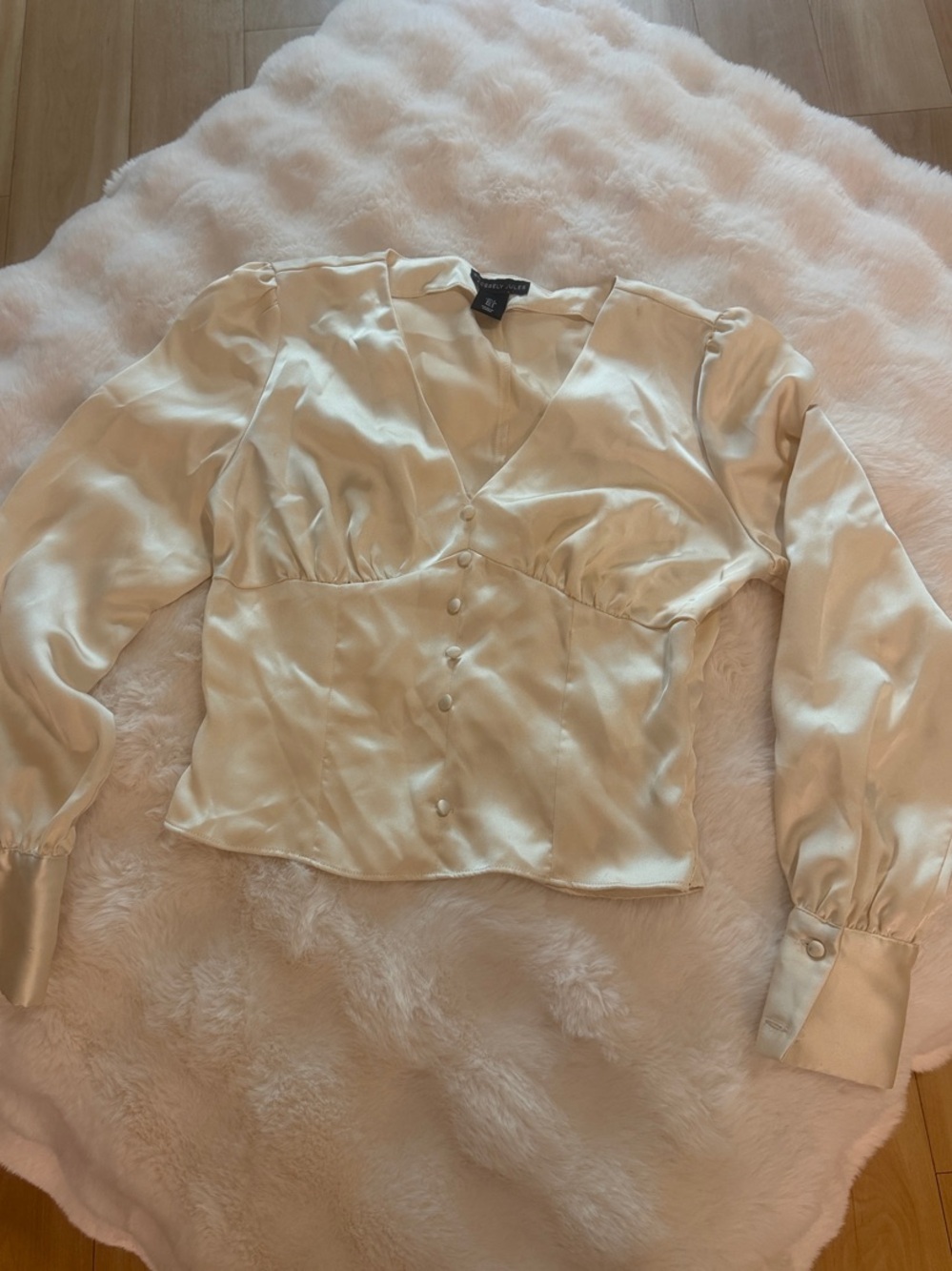 Sincerely Jules Cream Satin V-Neck Button Front Blouse